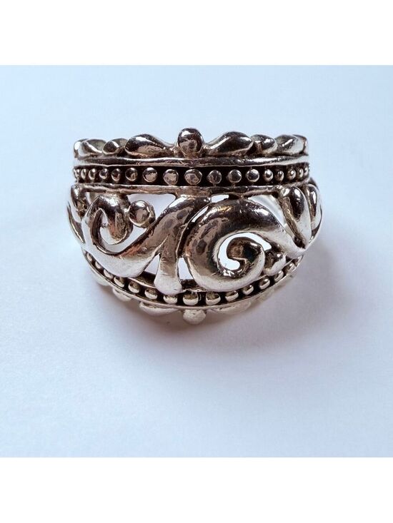 Jewelry - Dome Ornate Scroll & Filigree Dotted 925 Sterling Silver 16.5mm Vintage Ring